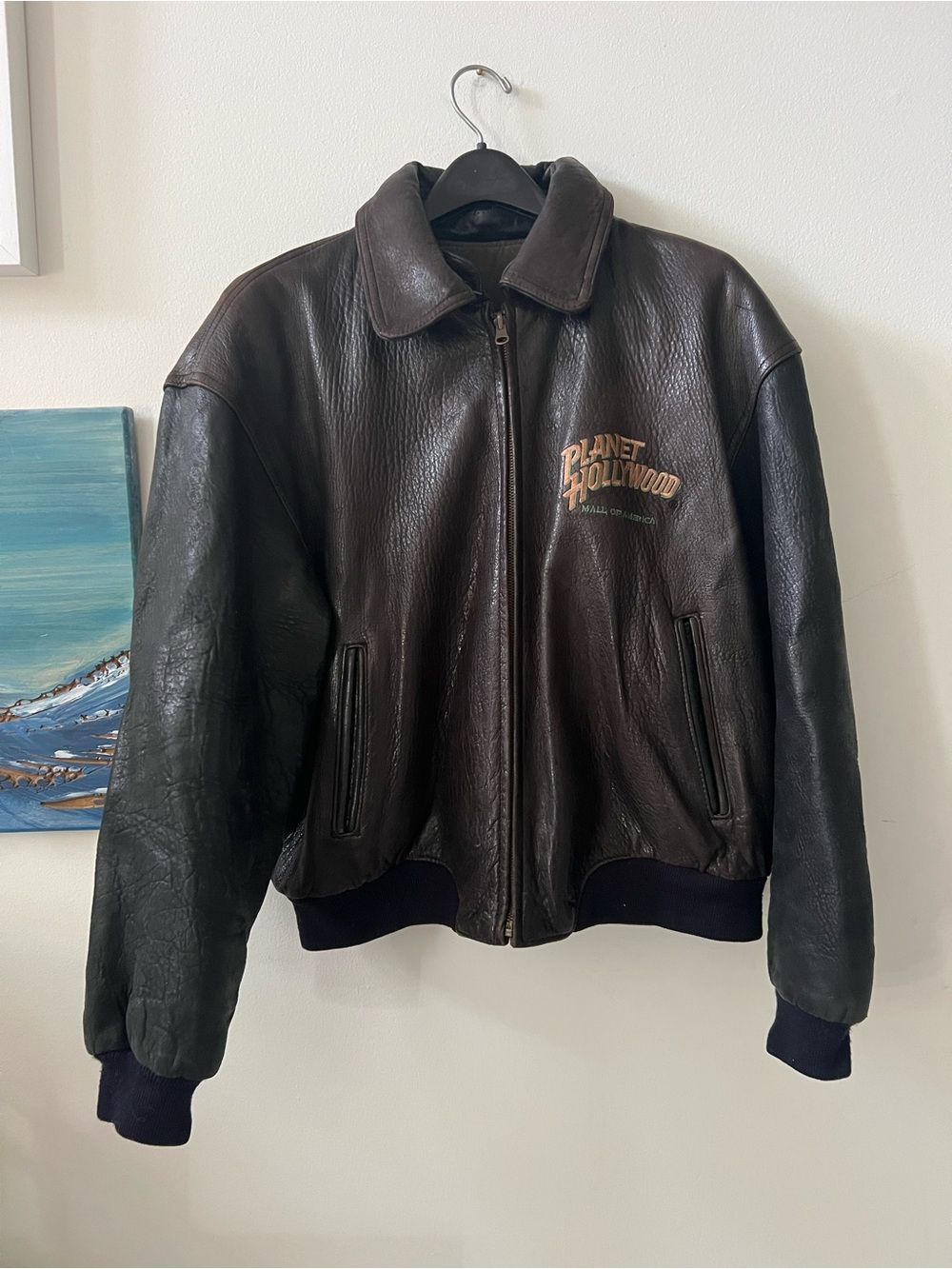 Vintage Planet Hollywood Mall of America Genuine Leather Bomber Jacket Men’s L - Picture 2 of 4